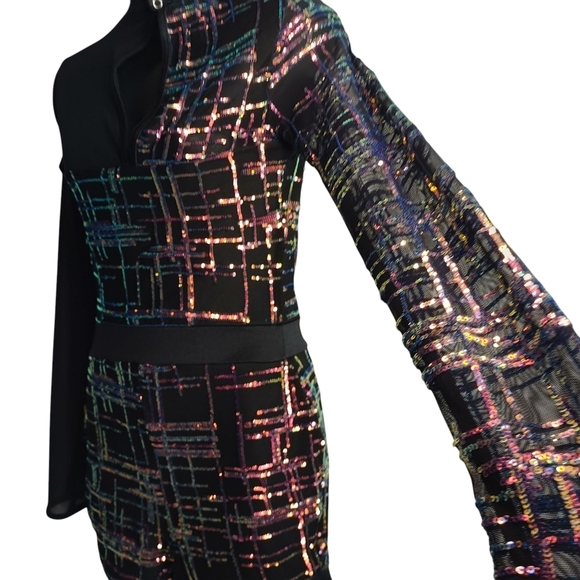 Weissman Dance Romper Sequin Black Mesh Long Sleeve Costume Adult Jazz Lyrical M - Picture 9 of 11